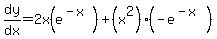 dy%2Fdx+=+2x%28e%5E%28-x%29%29+%2B+%28x%5E2%29%28-e%5E%28-x%29%29
