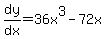 dy%2Fdx+=+36x%5E3+-+72x