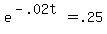 e%5E%28-.02t%29+=+.25
