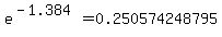 e%5E%28-1.384%29=0.250574248795