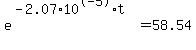 e%5E%28-2.07%2A10%5E-5%2At%29=58.54