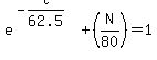 e%5E%28-t%2F62.5%29+%2B+%28N%2F80%29+=+1