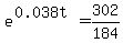 e%5E%280.038t%29+=+302%2F184