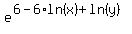 e%5E%286-6%2Aln%28x%29%2Bln%28y%29%29