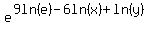 e%5E%289ln%28e%29-6ln+%28x%29%2Bln+%28y%29%29