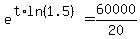 e%5E%28t%2Aln%281.5%29%29=60000%2F20