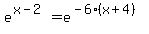 e%5E%28x-2%29=e%5E%28-6%28x%2B4%29%29