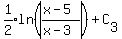 expr%281%2F2%29ln%28abs%28%28x-5%29%2F%28x-3%29%29%29%2BC%5B3%5D