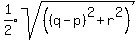 expr%281%2F2%29sqrt%28%28%28q-p%29%5E2%2Br%5E2%29%29