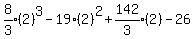 expr%288%2F3%29%282%29%5E3-19%282%29%5E2%2Bexpr%28142%2F3%29%282%29-26