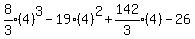 expr%288%2F3%29%284%29%5E3-19%284%29%5E2%2Bexpr%28142%2F3%29%284%29-26