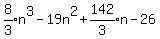 expr%288%2F3%29n%5E3-19n%5E2%2Bexpr%28142%2F3%29n-26