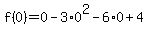 f%280%29=0-3%2A0%5E2-6%2A0%2B4
