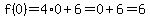 f%280%29=4%2A0%2B6=0%2B6=6