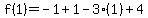 f%281%29=-1%2B1-3%281%29%2B4