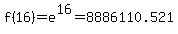 f%2816%29=e%5E16=8886110.521