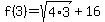 f%283%29=sqrt%284%2A3%29%2B16