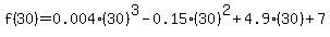 f%2830%29=0.004%2830%29%5E3-0.15%2830%29%5E2%2B4.9%2830%29+%2B+7