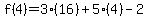 f%284%29=3%2816%29%2B5%284%29-2