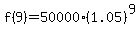 f%289%29+=+50000%281.05%29%5E9