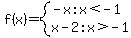 f%28x%29=system%28+-x%3Ax%3C-1%2C++%0D%0A++++++++x-2%3Ax%3E-1%29