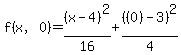 f%28x%2C0%29=%28x-4%29%5E2%2F16%2B%28%280%29-3%29%5E2%2F4