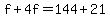 f%2B4f=144%2B21