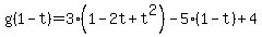 g%281-t%29=+3%281-2t%2Bt%5E2%29-5%281-t%29%2B4