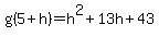 g%285%2Bh%29=h%5E2%2B13h%2B43