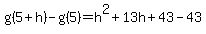 g%285%2Bh%29-g%285%29+=+h%5E2%2B13h%2B43+-+43