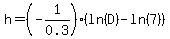 h=%28-1%2F0.3%29%28ln%28D%29-ln%287%29%29