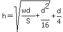 h=sqrt%28%28wd%29%2FS%2Bd%5E2%2F16%29%2Bd%2F4