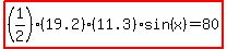 highlight%28%281%2F2%29%2819.2%29%2811.3%29sin%28x%29=80%29