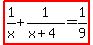 highlight%281%2Fx%2B1%2F%28x%2B4%29=1%2F9%29