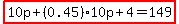 highlight%2810p%2B%280.45%29%2A10p%2B4=149%29