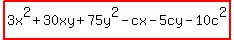 highlight%283x%5E2%2B30xy%2B75y%5E2-cx-5cy-10c%5E2%29