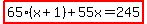 highlight%2865%28x%2B1%29%2B55x=245%29