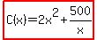 highlight%28C%28x%29=2x%5E2%2B500%2Fx%29