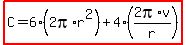 highlight%28C=6%282pi%2Ar%5E2%29%2B4%282pi%2Av%2Fr%29%29