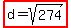 highlight%28d=sqrt%28274%29%29
