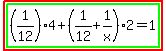 highlight%28highlight_green%28%281%2F12%294%2B%281%2F12%2B1%2Fx%29%2A2=1%29%29