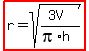 highlight%28r=sqrt%28%283V%29%2F%28pi%2Ah%29%29%29