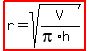 highlight%28r=sqrt%28V%2F%28pi%2Ah%29%29%29