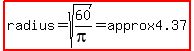 highlight%28radius=sqrt%2860%2Fpi%29=approx4.37%29