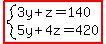 highlight%28system%283y%2Bz=140%2C5y%2B4z=420%29%29
