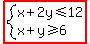 highlight%28system%28x%2B2y%3C=12%2Cx%2By%3E=6%29%29