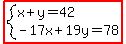 highlight%28system%28x%2By=42%2C-17x%2B19y=78%29%29