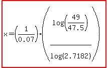 highlight%28x=%281%2F0.07%29%2A%28log%28%2849%2F47.5%29%29%2Flog%28%282.7182%29%29%29%29