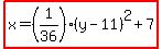 highlight%28x=%281%2F36%29%28y-11%29%5E2%2B7%29