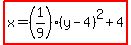 highlight%28x=%281%2F9%29%28y-4%29%5E2%2B4%29